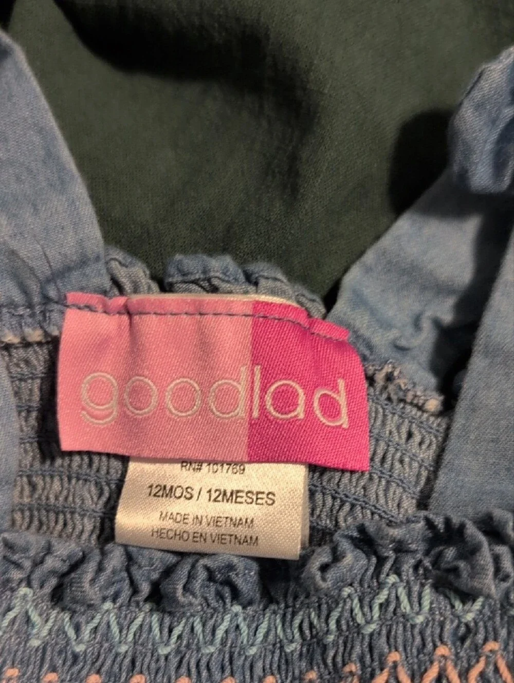 Good Lad Pink Denim Baby Dress with Smocked Detail